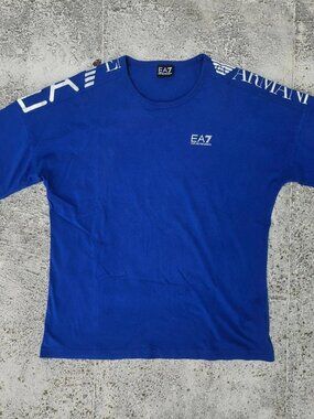 GA Giorgio Armani Men Tee Blue Short Sleeve Crew Neck Cotton T Shirt Size L